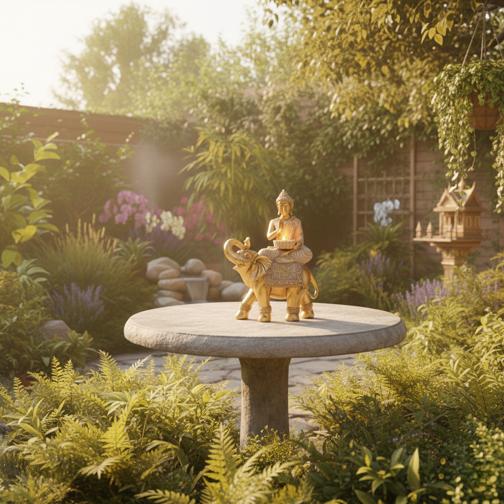 Golden Buddha and Elephant Candle Holder Statue