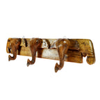 Statuesque Three Elephant Head Hand Carved Wooden Wall Hanger