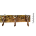 Statuesque Three Elephant Head Hand Carved Wooden Wall Hanger