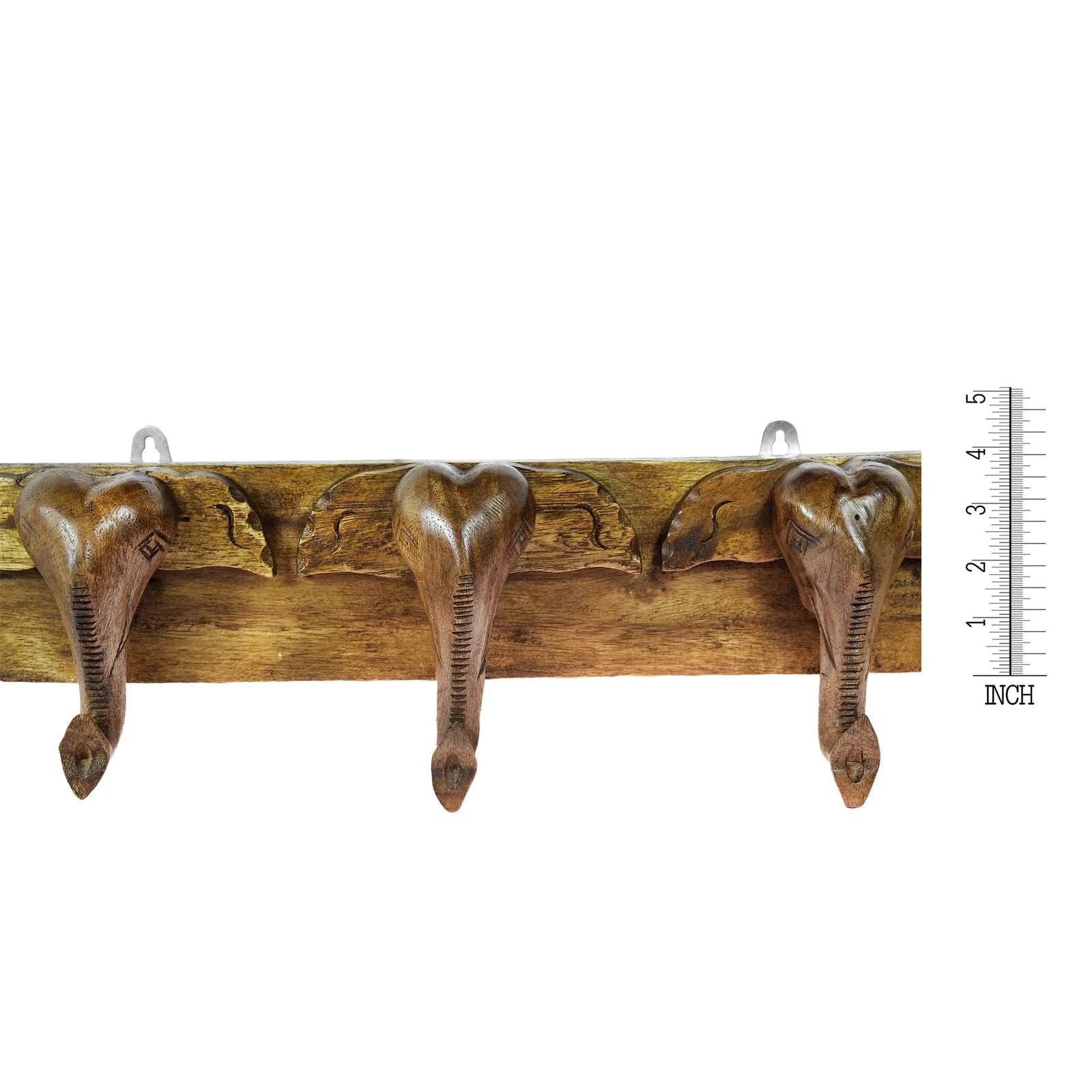 Statuesque Three Elephant Head Hand Carved Wooden Wall Hanger